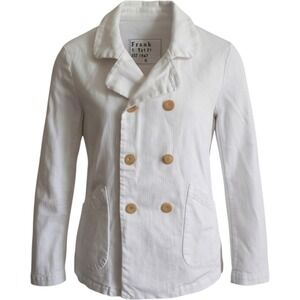 Frank & Eileen Belfast White Denim Double Breasted Pea Coat Jacket Womens Small